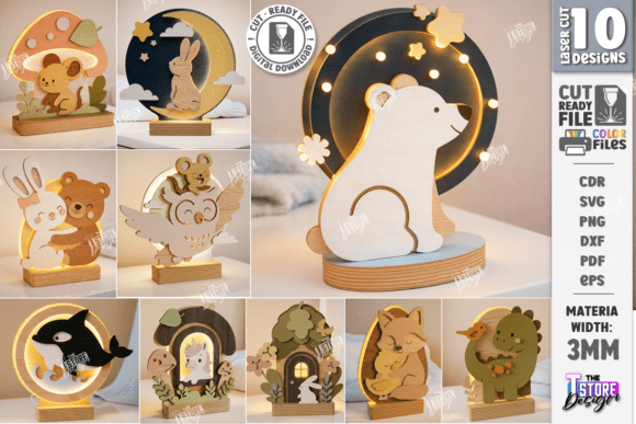 Download 3D Kids Night Light Laser Cut Bundle - Light Collection