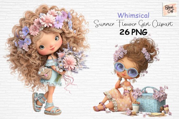 Download Whimsical Summer Flower Girl Clipart PNG - Flower Collection