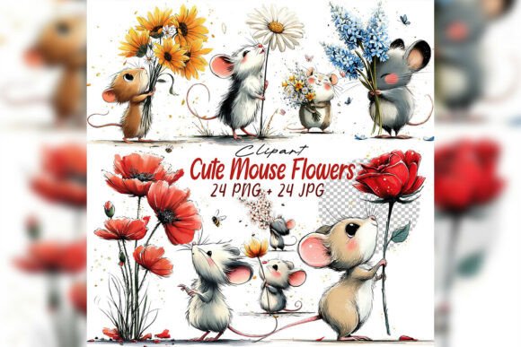 Download Whimsical Mouse &amp; Flower Clipart Set - Flower Collection
