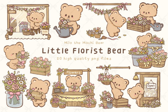 Download Little Florist Bear Cute Flower Clipart - Flower Collection