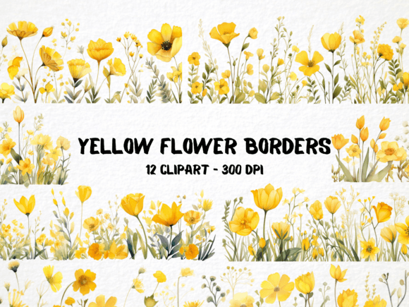 Download Watercolor Yellow Flower Borders - Flower Collection