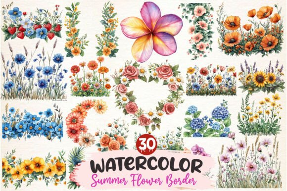 Download Watercolor Summer Flower Border Clipart - Flower Collection